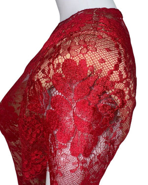 Bill Blass Red Lace Sheer Gown – Size 6