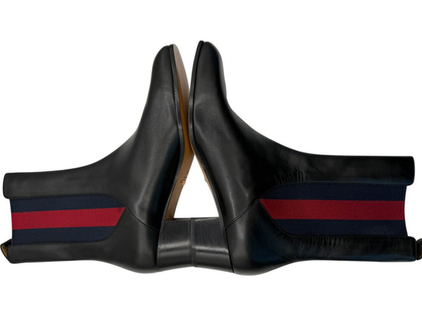 Gucci Black Leather Chelsea Boots with Web Detail – Size 39.5