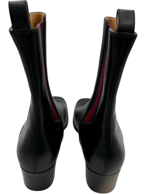 Gucci Black Leather Chelsea Boots with Web Detail – Size 39.5
