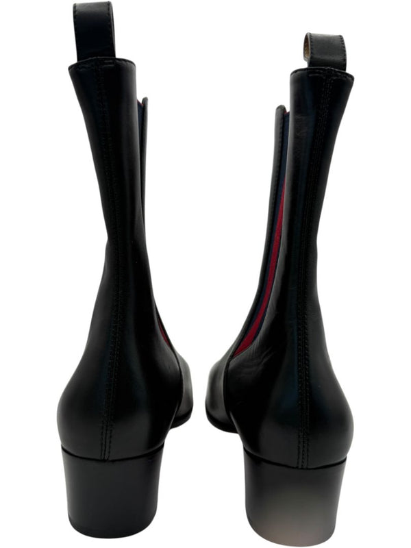 Gucci Black Leather Chelsea Boots with Web Detail – Size 39.5