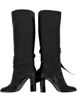 Chanel Black Leather & Patent Bow-Tie Boots – Size 39