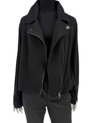 Chanel Black Quilted Wool Moto Zip Jacket – Size 46