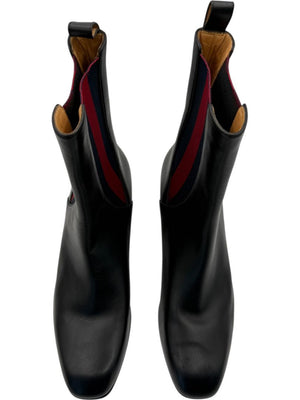 Gucci Black Leather Chelsea Boots with Web Detail – Size 39.5