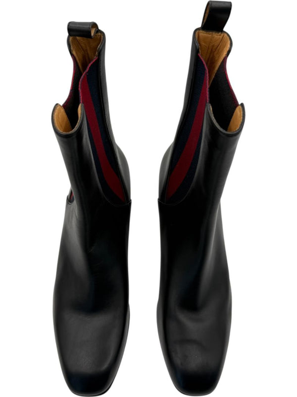 Gucci Black Leather Chelsea Boots with Web Detail – Size 39.5