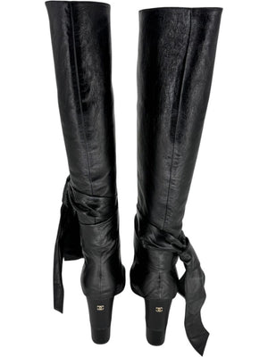 Chanel Black Leather & Patent Bow-Tie Boots – Size 39
