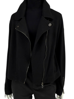 Chanel Black Quilted Wool Moto Zip Jacket – Size 46