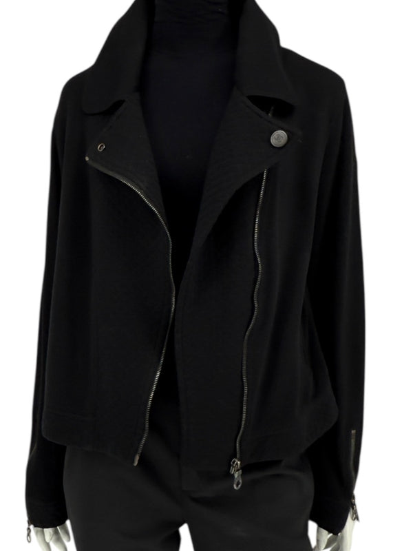 Chanel Black Quilted Wool Moto Zip Jacket – Size 46
