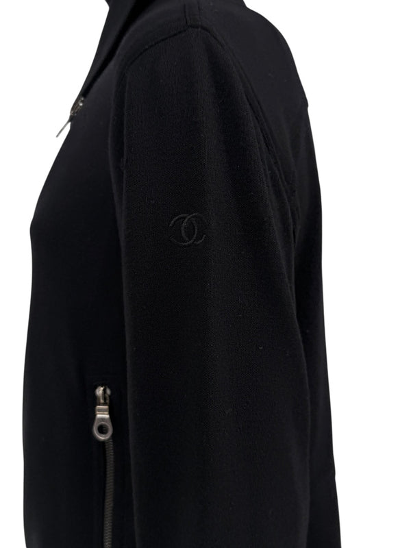 Chanel Black Quilted Wool Moto Zip Jacket – Size 46