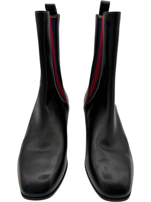 Gucci Black Leather Chelsea Boots with Web Detail – Size 39.5