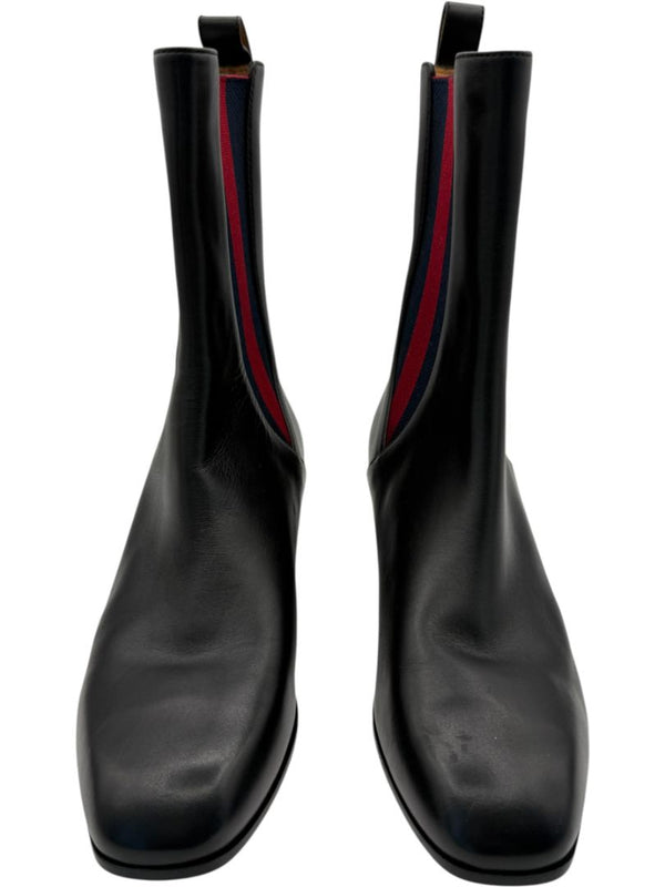 Gucci Black Leather Chelsea Boots with Web Detail – Size 39.5