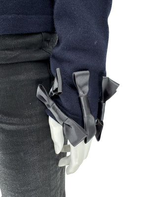 Rena Lange Navy Wool Sweater with Satin Bow Detail – Size 14 US / 46 FR