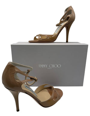 Jimmy Choo Patent Calfskin Nude Sandals - 36.5 Brand New In Box