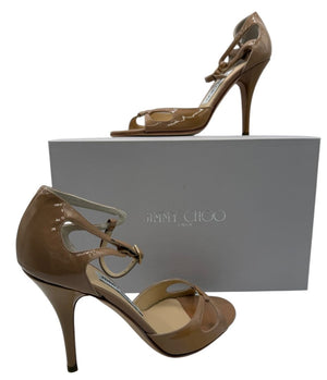 Jimmy Choo Patent Calfskin Nude Sandals - 36.5 Brand New In Box