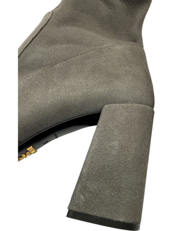 Prada Grey Suede Block Heel Booties – Size 39