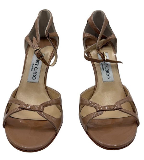 Jimmy Choo Patent Calfskin Nude Sandals - 36.5 Brand New In Box