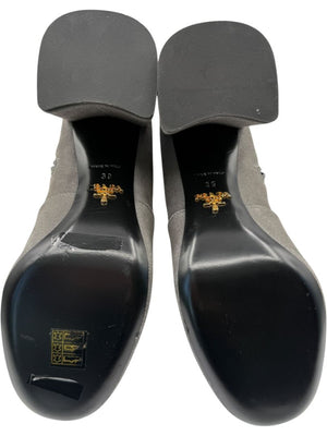 Prada Grey Suede Block Heel Booties – Size 39