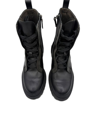 Brunello Cucinelli Monili Beaded Lace up Leather Lug-Sole Combat Boots – Size 36.5