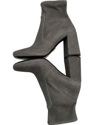Prada Grey Suede Block Heel Booties – Size 39