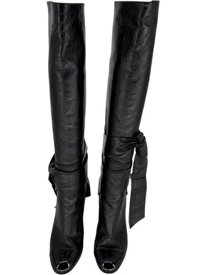 Chanel Black Leather & Patent Bow-Tie Boots – Size 39
