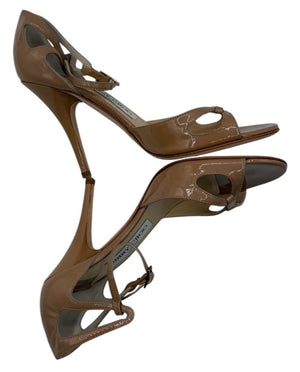 Jimmy Choo Patent Calfskin Nude Sandals - 36.5 Brand New In Box