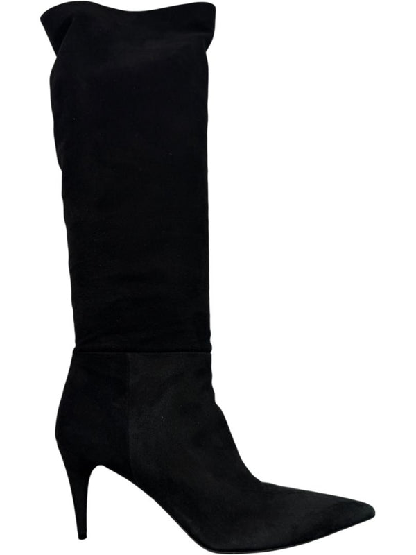 Prada Black Suede Pointed Toe Knee-High Boots – Size 39.5