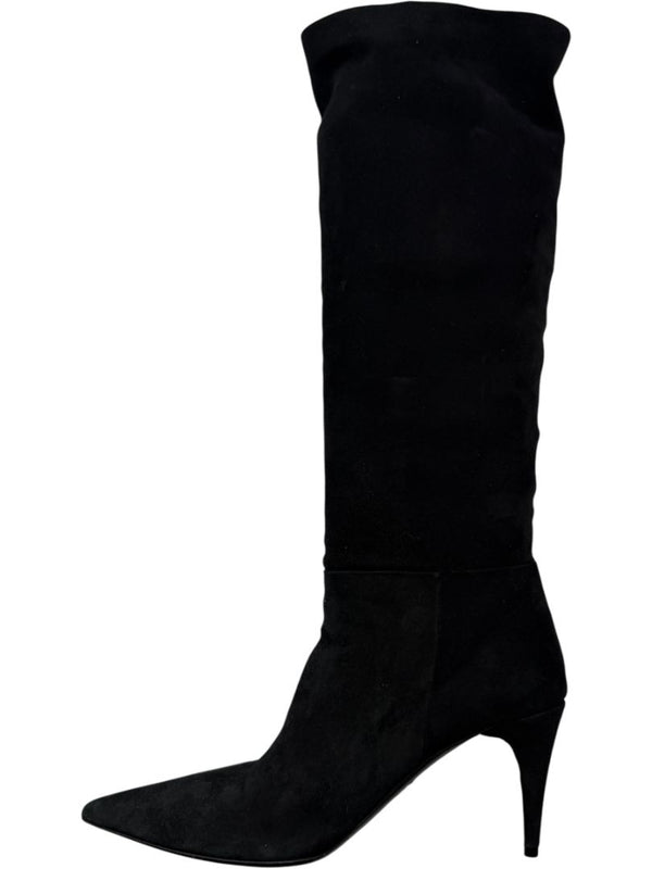 Prada Black Suede Pointed Toe Knee-High Boots – Size 39.5