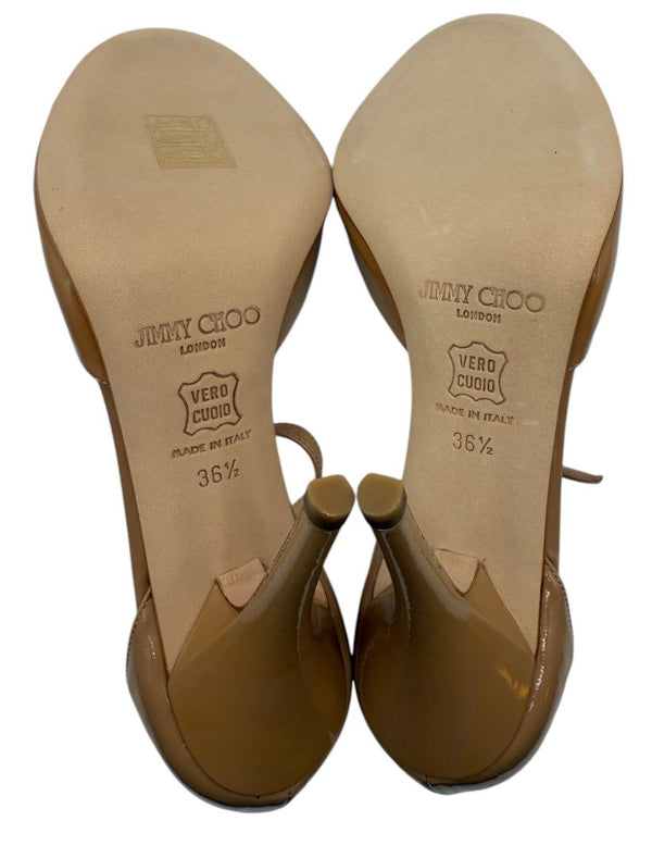 Jimmy Choo Patent Calfskin Nude Sandals - 36.5 Brand New In Box