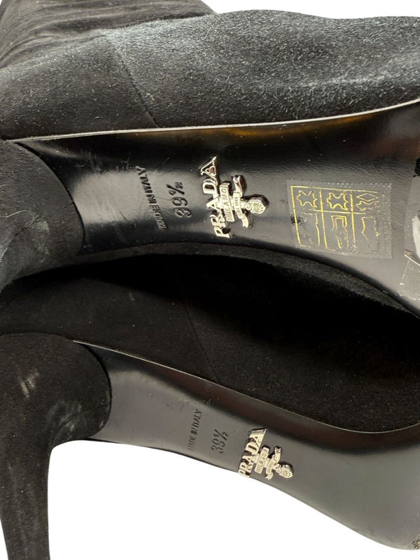 Prada Black Suede Pointed Toe Knee-High Boots – Size 39.5