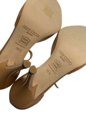 Jimmy Choo Patent Calfskin Nude Sandals - 36.5 Brand New In Box