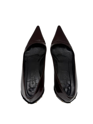 Gucci Burgundy Leather Pointed-Toe Kitten Heel Pumps – Size 36.5