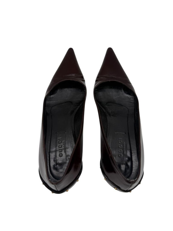 Gucci Burgundy Leather Pointed-Toe Kitten Heel Pumps – Size 36.5