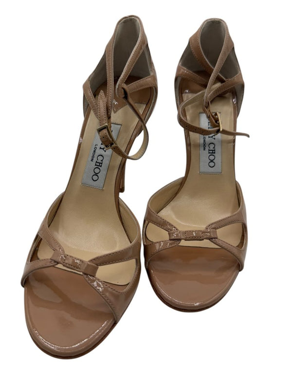 Jimmy Choo Patent Calfskin Nude Sandals - 36.5 Brand New In Box