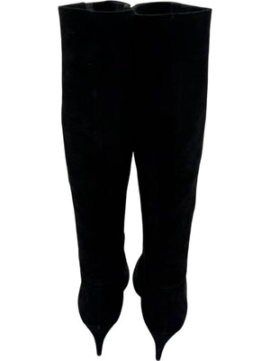 Prada Black Suede Pointed Toe Knee-High Boots – Size 39.5