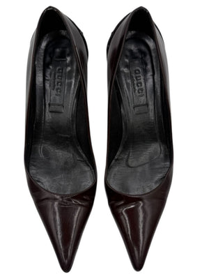 Gucci Burgundy Leather Pointed-Toe Kitten Heel Pumps – Size 36.5