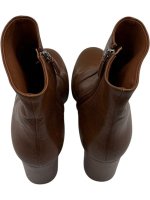 Prada Caramel Round Toe Leather Block Heel Booties – Size 39