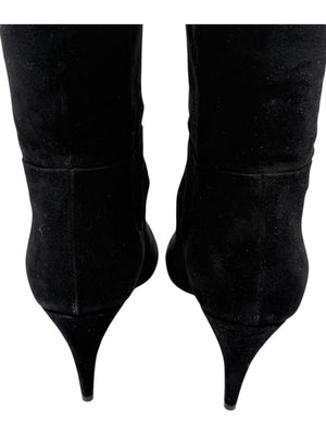 Prada Black Suede Pointed Toe Knee-High Boots – Size 39.5