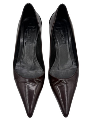 Gucci Burgundy Leather Pointed-Toe Kitten Heel Pumps – Size 36.5