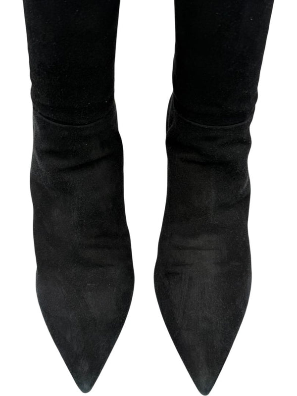 Prada Black Suede Pointed Toe Knee-High Boots – Size 39.5