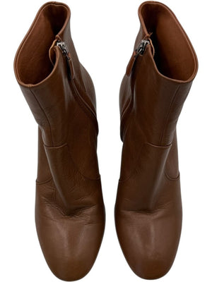 Prada Caramel Round Toe Leather Block Heel Booties – Size 39