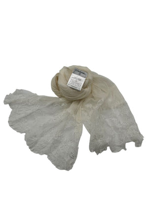 Chanel Fall 2005 Ivory Silk with Lace Trim Long Scarf