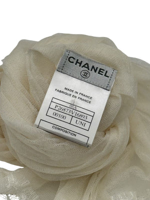 Chanel Fall 2005 Ivory Silk with Lace Trim Long Scarf