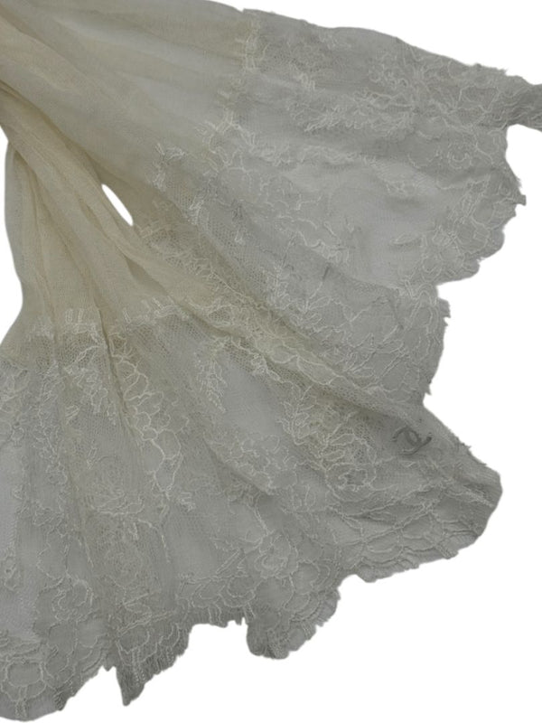 Chanel Fall 2005 Ivory Silk with Lace Trim Long Scarf