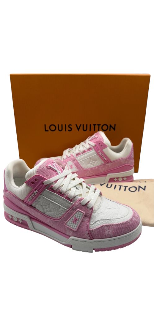 Louis Vuitton LV Trainer Pink Monogram Denim &. Leather Sneakers – Men’s Size 39