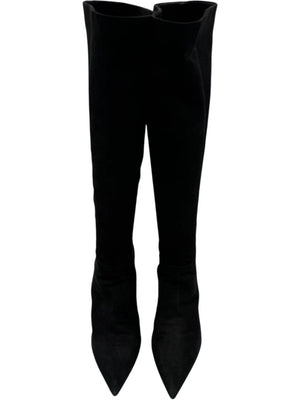 Prada Black Suede Pointed Toe Knee-High Boots – Size 39.5