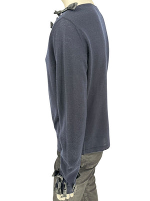 Rena Lange Navy Wool Sweater with Satin Bow Detail – Size 14 US / 46 FR