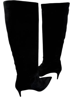 Prada Black Suede Pointed Toe Knee-High Boots – Size 39.5