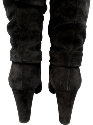 Manolo Blahnik Black Suede Slouch Knee-High Boots – Size 39.5