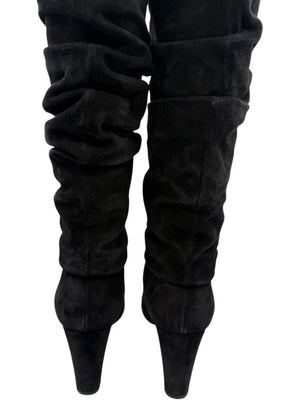 Manolo Blahnik Black Suede Slouch Knee-High Boots – Size 39.5