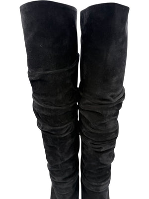 Manolo Blahnik Black Suede Slouch Knee-High Boots – Size 39.5