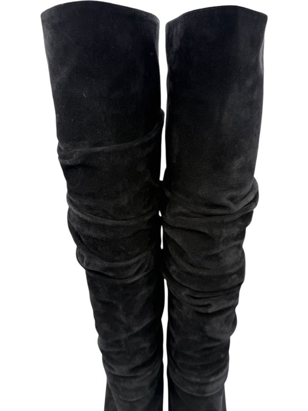 Manolo Blahnik Black Suede Slouch Knee-High Boots – Size 39.5